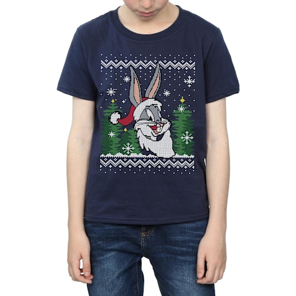 Looney Tunes Pojkar Bugs Bunny Jul Fair Isle T-shirt 9-11 år Navy Blue 9-11 Years