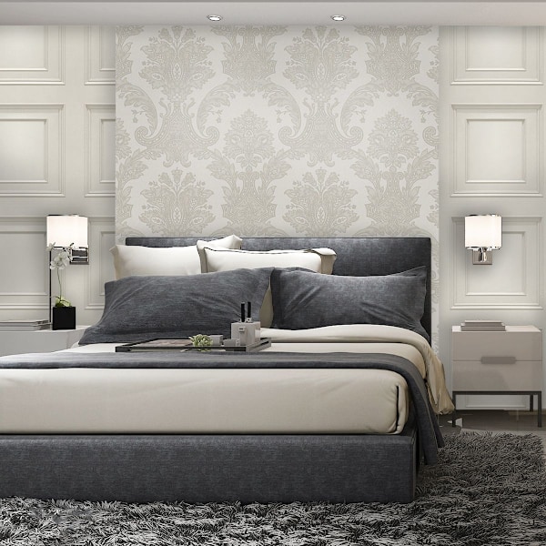 Belgravia Amara Damask Textured Wallpaper 10m x 53cm Cream Cream 10m x 53cm