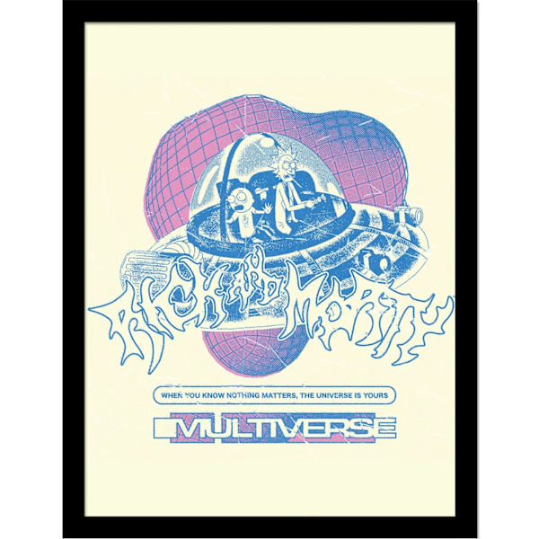 Rick And Morty 90S Rave Rickvival Multiverse Inramad Poster 40cm Multicoloured 40cm x 30cm