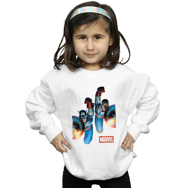 Marvel Girls Falcon Och Captain America Sida Vid Sida Sweatshirt White 3-4 Years