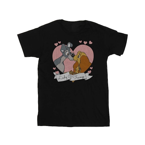 Disney Dam/Kvinnor Lady Och Lufsen Kärlek Bomull Boyfriend T-shirt Black L