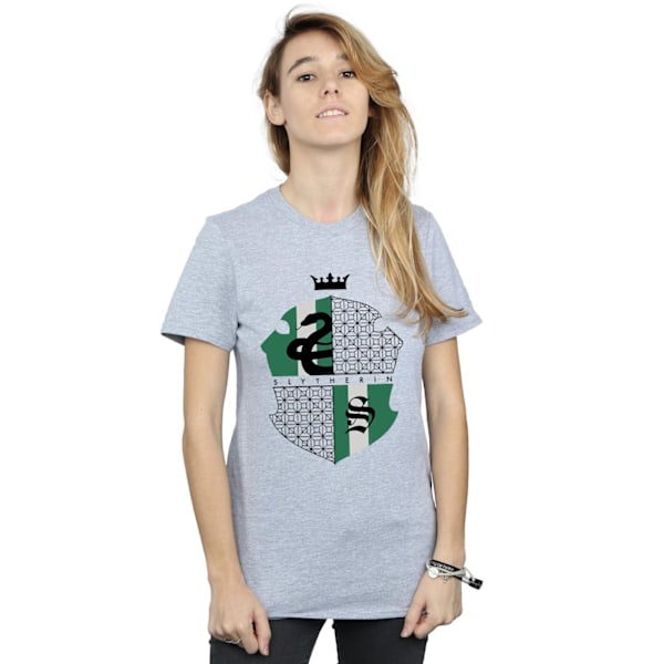 Harry Potter Dam/Kvinnor Slytherin Sköld Bomull Boyfriend T- Sports Grey M