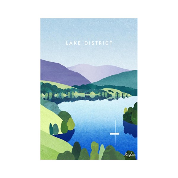 Henry Rivers Lake District Windemere Print 50cm x 40cm Lila/Grön Purple/Green/Blue 50cm x 40cm