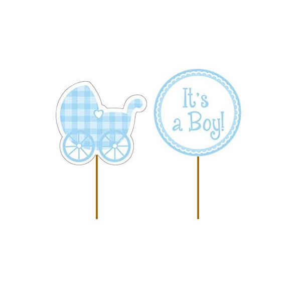 Creative Party It´s A Boy Dubbelsidig Cupcake Topper (Förpackning om 12) Sky Blue/White One Size