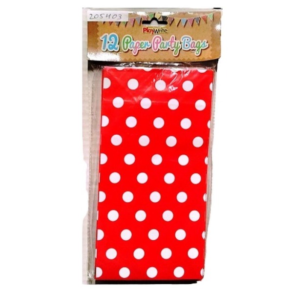 Playwrite Polka Dot Paper Party Bags (Pack of 12) One Size Red/ Red/White One Size