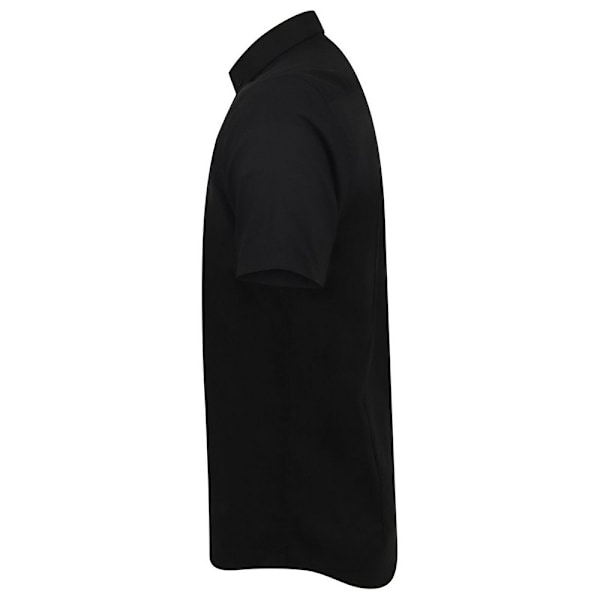 Henbury Herr Modern Kortärmad Oxford Skjorta LS Svart Black LS