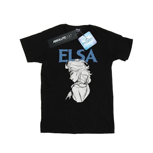 Disney Girls Frozen Elsa Profil Skiss Bomull T-shirt 7-8 År Black 7-8 Years