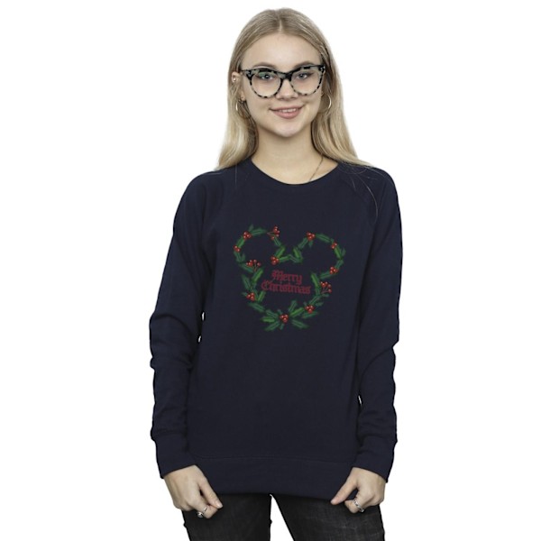 Disney Dam/Kvinnor Musse Pigg God Jul Holly Sweatshirt Navy Blue M