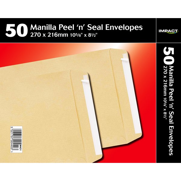 Impact 270x216mm Peel N Seal Manilla Envelopes Pack 270 x 216mm May Vary 270 x 216mm