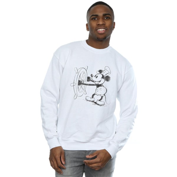 Disney Herr Mickey Mouse Steamboat Sketch Sweatshirt M Vit White M