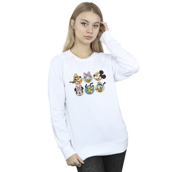 Disney Dam/Damer Mickey Mouse Och Vänner Ansikten Sweatshirt White M