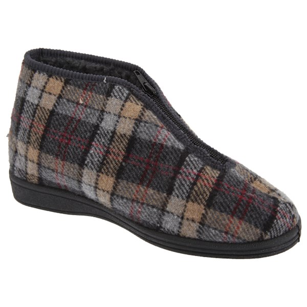 Sleepers Mens Jed II Thermal Zip Check Bootee Slippers 7 UK Grå Grey 7 UK