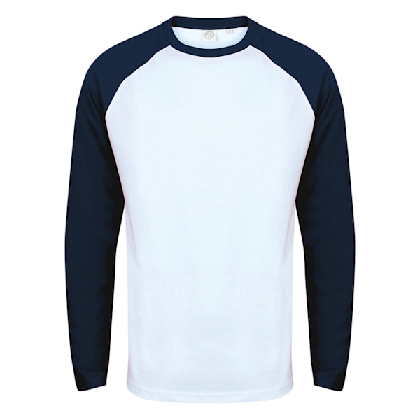 Skinni Fit herr långärmad baseball T-shirt L vit/Oxford marinblå White/Oxford Navy L