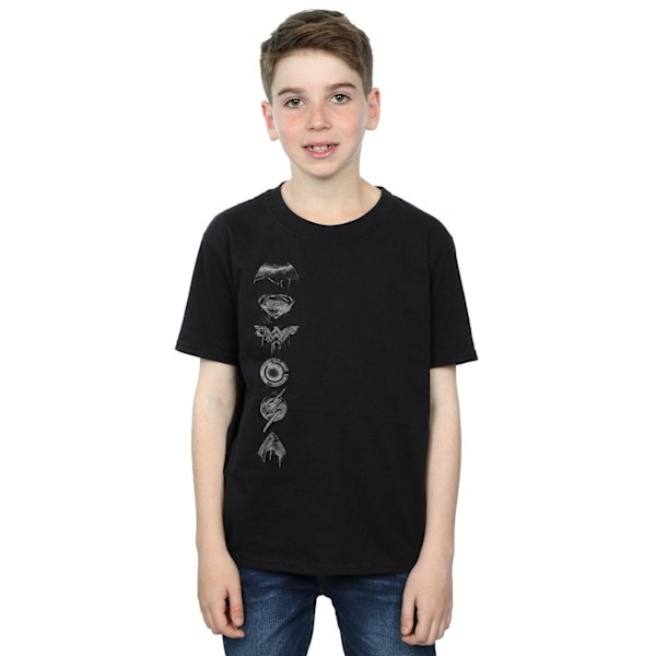 DC Comics Boys Justice League Movie Sprayed Emblems T-Shirt 12- Black 12-13 Years