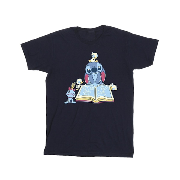 Disney Flickor Lilo & Stitch Läser En Bok Bomulls T-shirt 3-4 År Navy Blue 3-4 Years