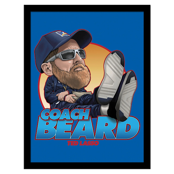 Ted Lasso Bobble Head Coach Beard Inramad Poster 40cm x 30cm Blå Blue/Red/Yellow 40cm x 30cm