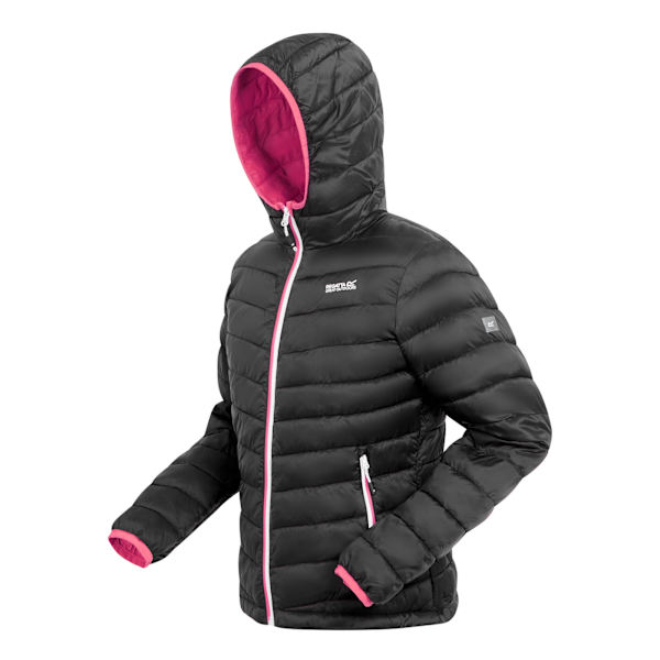 Regatta Dam/Kvinnor Hillpack II Huvförsedd Vadderad Jacka 10 UK Bl Black/Pink Potion 10 UK