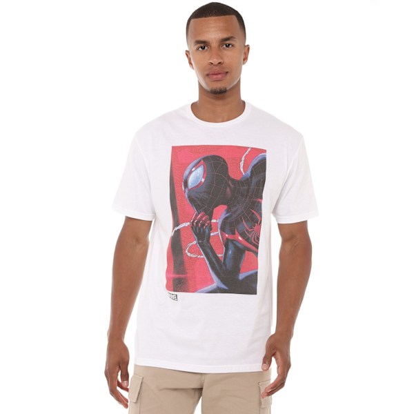 Spider-Man Herr T-shirt Unmasking Miles Morales Storlek M Vit White M