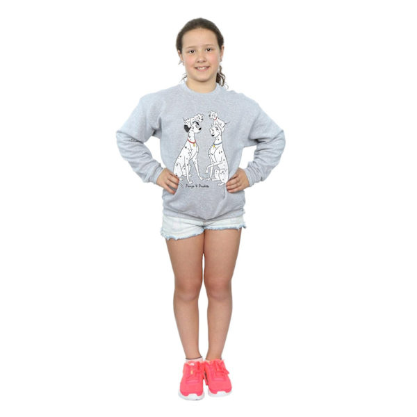 Disney Girls 101 Dalmatiner Klassisk Pongo Och Perdita Sweatshirt Sports Grey 5-6 Years