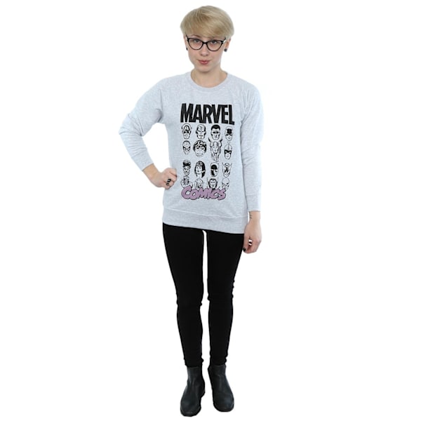 Marvel Comics Mono Multi Heads Sweatshirt L Heather Grey för damer Heather Grey L