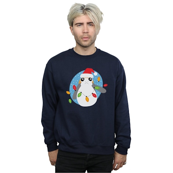 Star Wars Mens The Last Jedi Porg Julbelysning Sweatshirt X Navy Blue XL