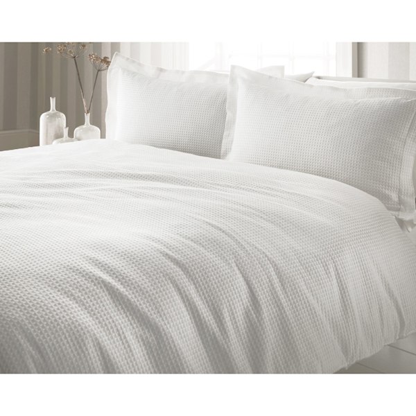 Jansons Waffle Duvet Set Dubbel Vit White Double