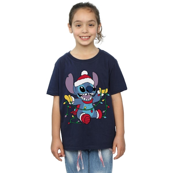 Disney Girls Lilo And Stitch Julbelysning Bomull T-shirt 9- Navy Blue 9-11 Years