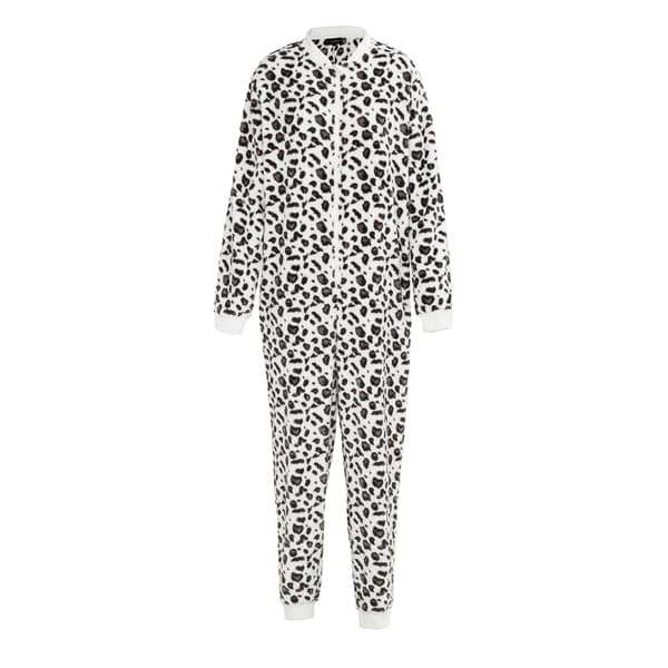 Linea Dam/Dam Leopardmönstrad Fleece Overall Nattkläder 1 Black/White 16 UK
