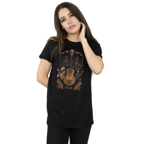 Disney Dam/Dam Coco Gitarr Poster Bomull Boyfriend T-shirt Black S