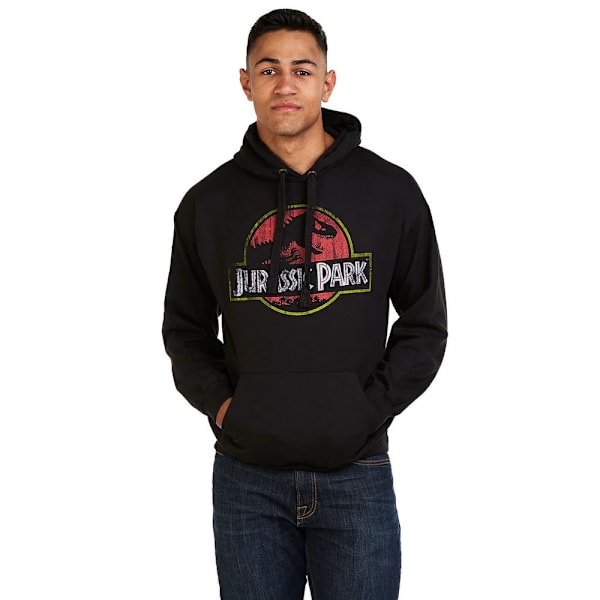 Jurassic Park Herr Distressed Logo Hoodie XXL Svart Black XXL