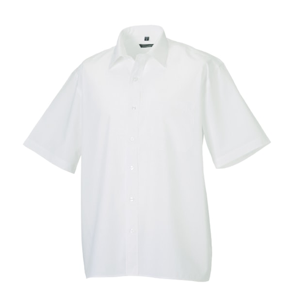 Russell Collection Herr Poplin Easy-Care Kortärmad Skjorta 19 White 19.5in