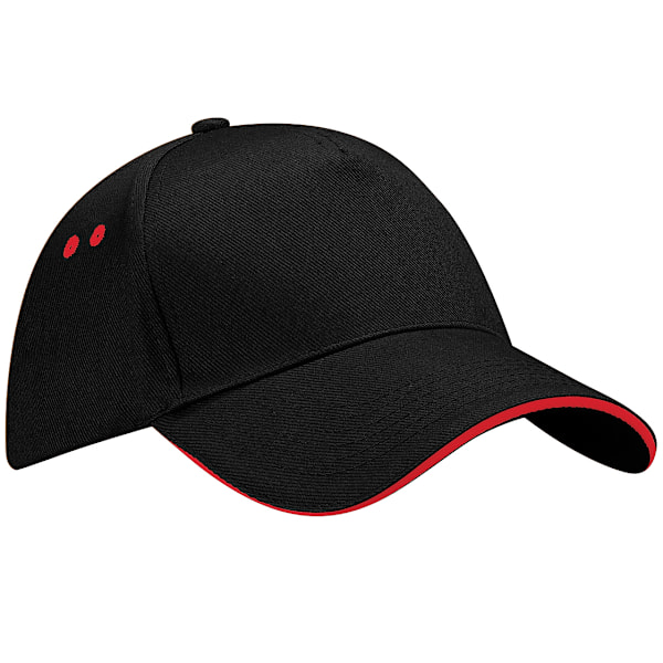 Beechfield Unisex Ultimate 5 Panel Contrast Baseball Cap Med Sandwich Peak / Headwear (2-pack) Black/Classic Red One Size