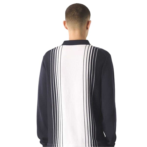 Pretty Green Herr Vertikalrandig Normal Långärmad Pikétröja Navy M