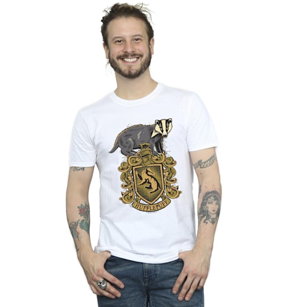 Harry Potter Hufflepuff Sketch Crest T-shirt för män, 4XL, vit White 4XL
