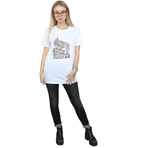 Tom And Jerry Dam/Damer Cartoon Wink Bomull Boyfriend T-Shi White S