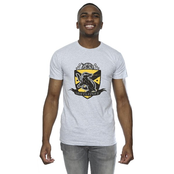 Harry Potter Hufflepuff T-shirt för män med bröstmärke, S, sportgrå Sports Grey S