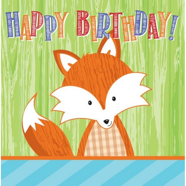 Creative Converting 3 Ply Fox Happy Birthday Servetter (paket med 1 Orange/Green/Blue One Size