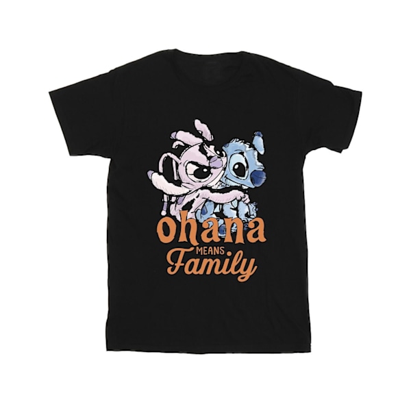 Disney Girls Lilo And Stitch Ohana Angel Hug Bomull T-shirt 9-11 år Black 9-11 Years