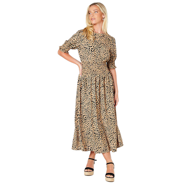 Dorothy Perkins Dam/Dam Shirred Midja Maxi Klänning 16 UK Br Brown/Black 16 UK