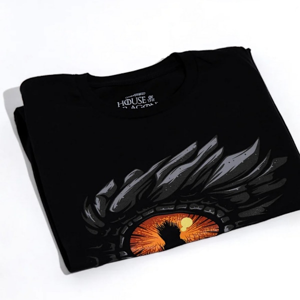 House Of The Dragon T-shirt för män med öga, S, svart/ljusröd/orange Black/Light Red/Orange S