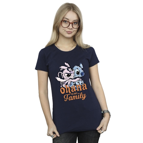 Disney Dam/Kvinnor Lilo Och Stitch Ohana Angel Hug Bomull T-Shirt L Marinblå Navy Blue L