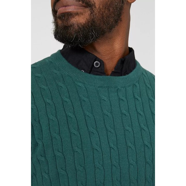 Maine Herr Cable Cotton Crew Neck Sweatshirt L Mörkgrön Dark Green L