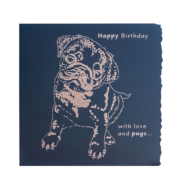 Deckled Edge Color Block Animal Greetings Card One Size Happy Happy Birthday - Pug (Navy) One Size