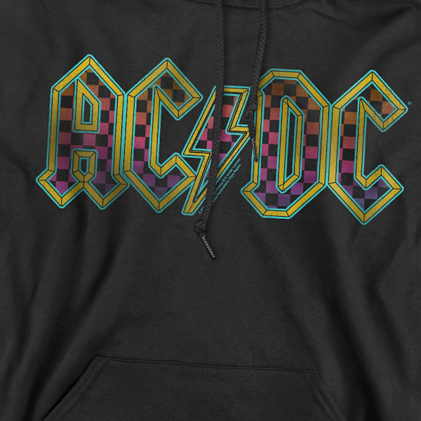 AC/DC Herr Checkerboard Gradient Logo Hoodie XXL Svart Black XXL