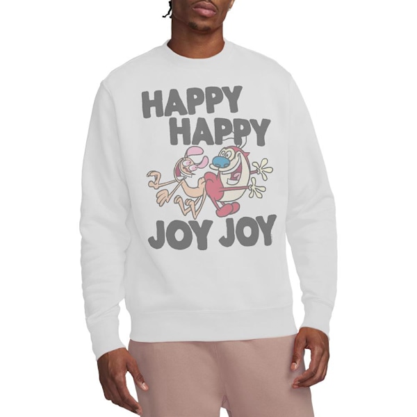 Ren & Stimpy Unisex Vuxen Happy Happy Joy Joy Sweatshirt L Vit White L