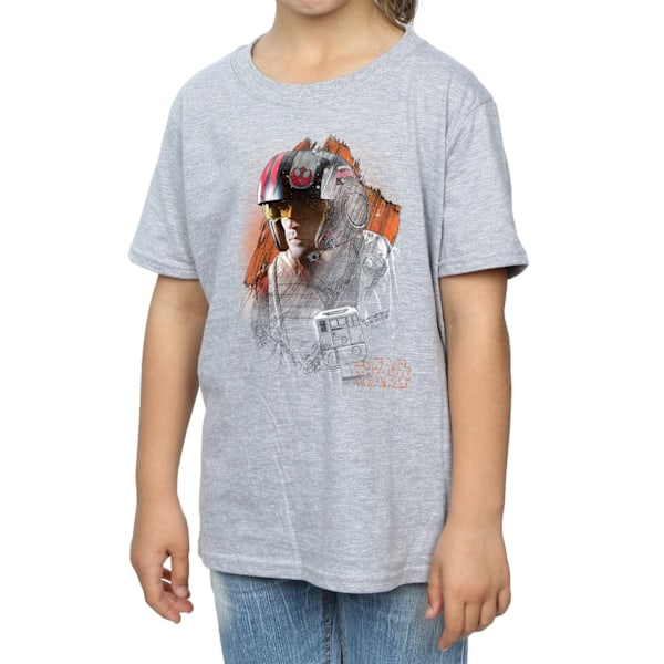 Star Wars Girls The Last Jedi Poe Dameron Borstad Bomull T-Shir Sports Grey 9-11 Years