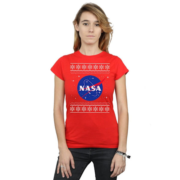 NASA Dam/Damer Classic Fair Isle Bomull T-shirt S Röd Red S