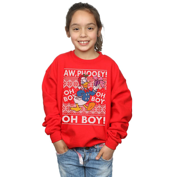 Disney Girls Donald Duck Jul Fair Isle Sweatshirt 9-11 År Red 9-11 Years