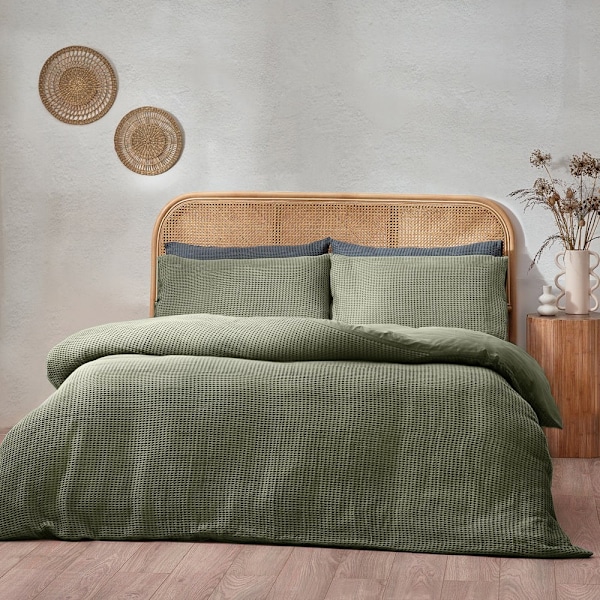 Yard Chunky Cotton Waffle Påslakan Set Enkelsäng Eucalyptus Eucalyptus Single