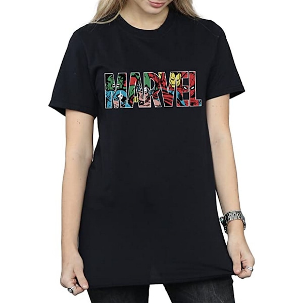 Marvel Comics Dam/Damer Karaktärer Bomull Logotyp Pojkvän T- Black XL